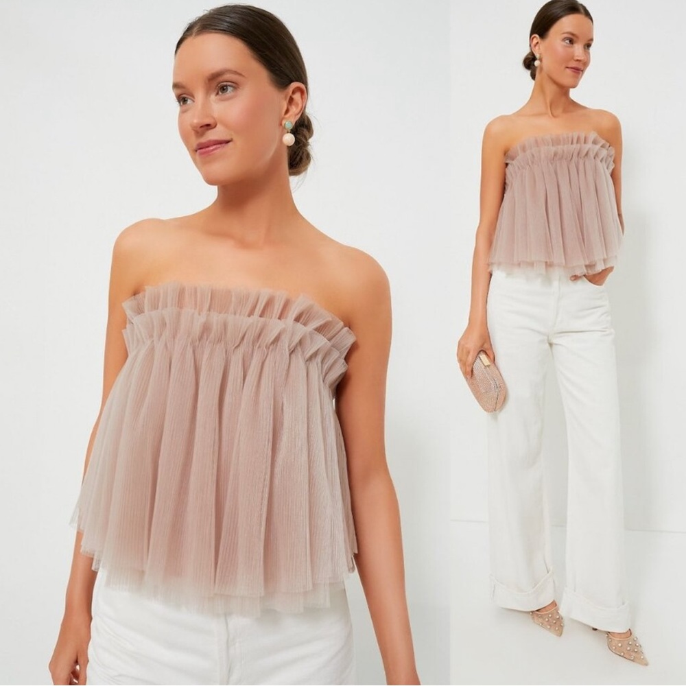 Hyacinth House NEW Blush Tulle Willa Strapless Balletcore Pink Gauzy Blouse Top